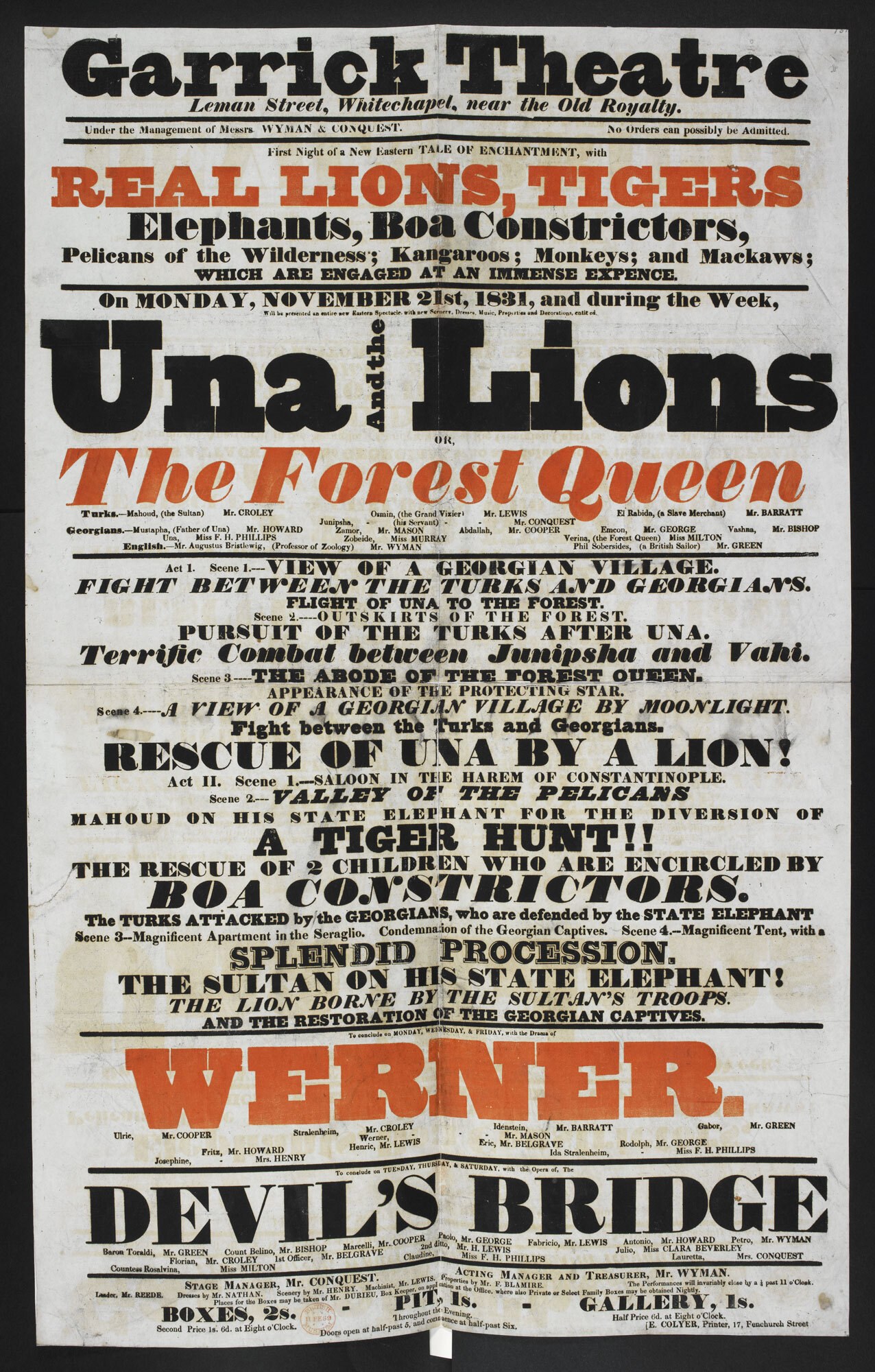 poster "Una and the Lions - The forrest queen" (1831)