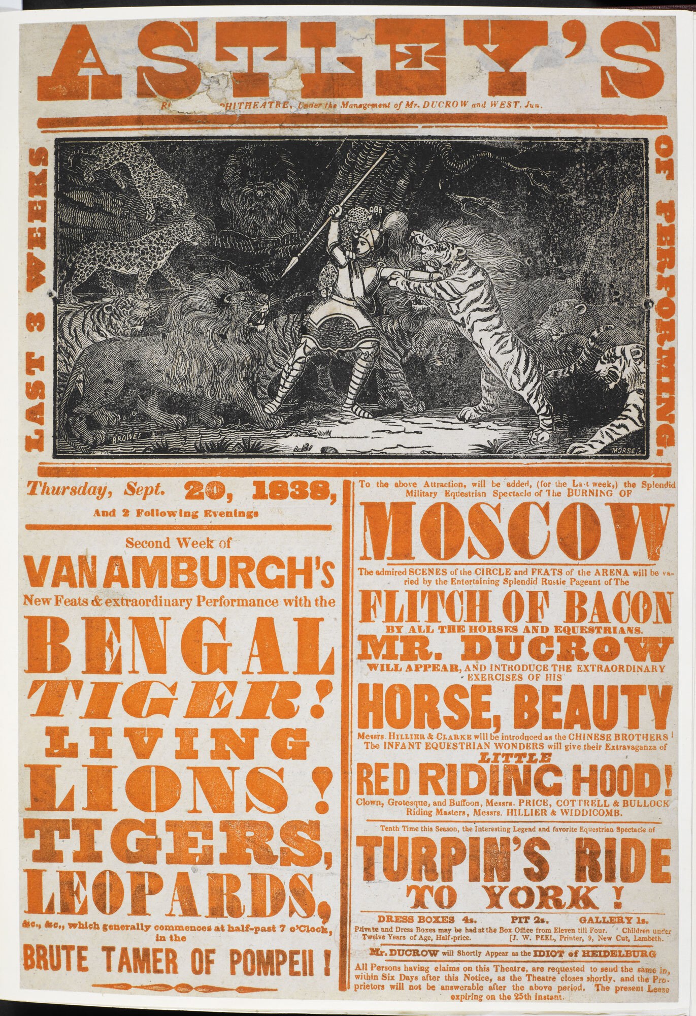 affiche Astley's dierencircus (1838)